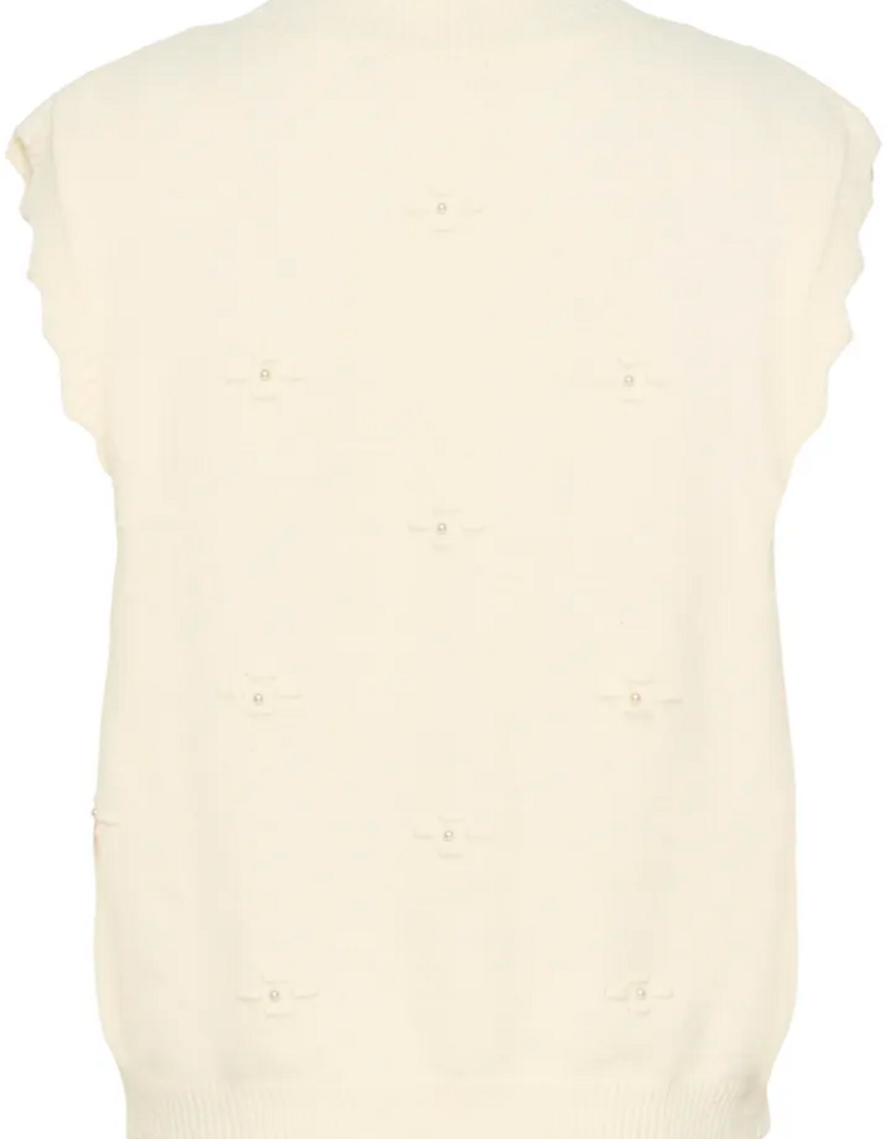 Cream Avie Knit Slipover with Pearl Embellishement in Whisper White