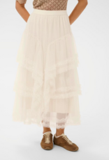 Cream Sissel Tiered Lace Trimmed Midi Skirt in Whisper White