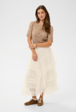 Cream Sissel Tiered Lace Trimmed Midi Skirt in Whisper White