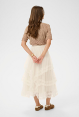 Cream Sissel Tiered Lace Trimmed Midi Skirt in Whisper White