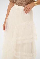 Cream Sissel Tiered Lace Trimmed Midi Skirt in Whisper White