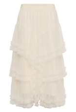 Cream Sissel Tiered Lace Trimmed Midi Skirt in Whisper White