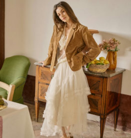 Cream Sissel Tiered Lace Trimmed Midi Skirt