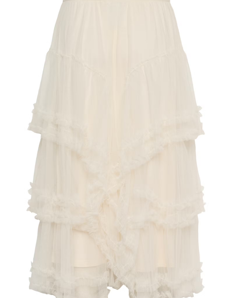 Cream Sissel Tiered Lace Trimmed Midi Skirt in Whisper White