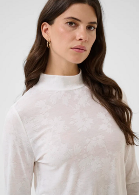Cream Olive Sheer Turtleneck Top