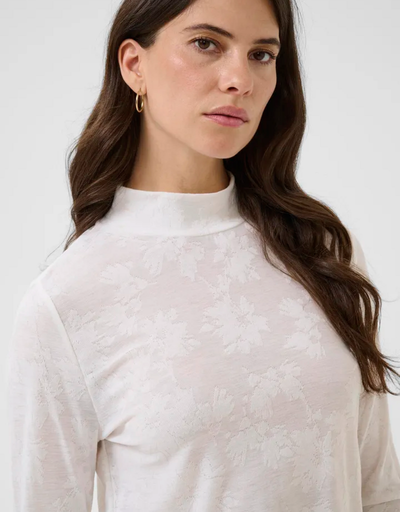 Cream Olive Sheer Turtleneck Top in Snow White