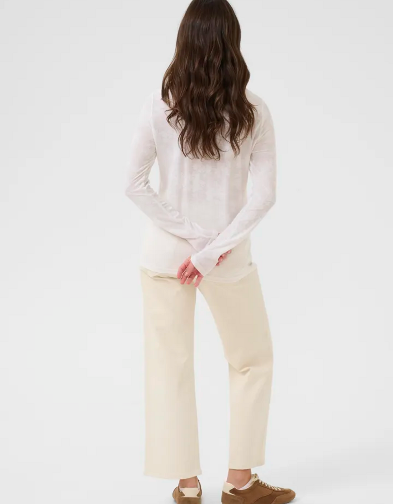 Cream Olive Sheer Turtleneck Top in Snow White