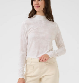 Cream Olive Sheer Floral Turtleneck Top