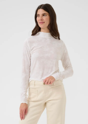 Cream Olive Sheer Floral Turtleneck Top
