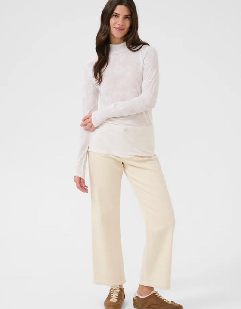Cream Olive Sheer Turtleneck Top in Snow White