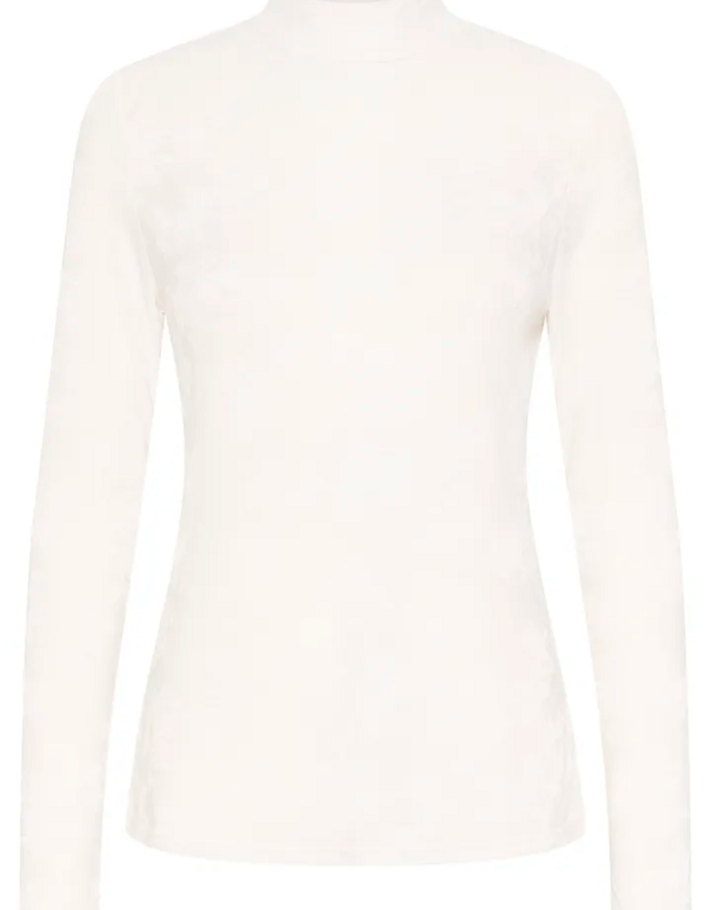 Cream Olive Sheer Turtleneck Top in Snow White