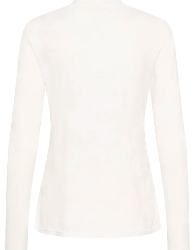Cream Olive Sheer Turtleneck Top in Snow White