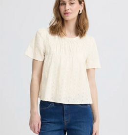 ICHI Lana Cotton Blend Short Sleeve Blouse in Birch