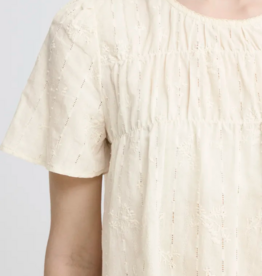 ICHI Lana Cotton Blend Short Sleeve Blouse in Birch
