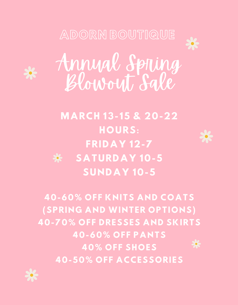 Adorn Boutique Warehouse Sale Spring 2026