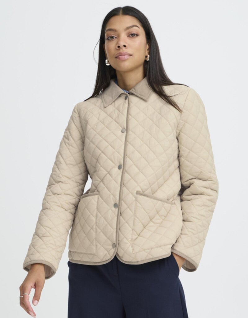 B.Young Berta Quilted Cordouroy Collar Jacket in Oyster