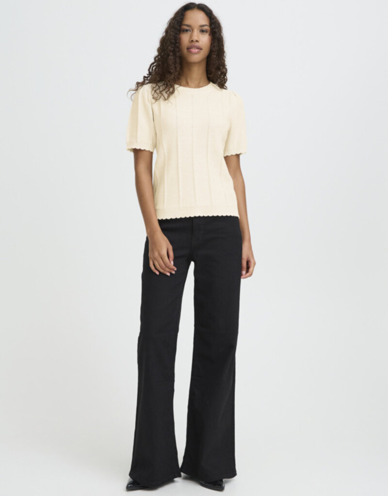 ICHI Demue 100% Cotton Knit Pullover in Birch