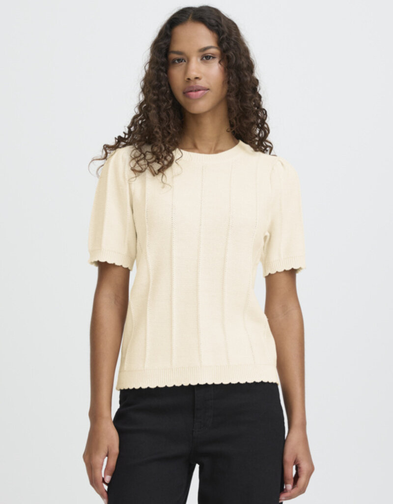 ICHI Demue 100% Cotton Knit Pullover in Birch