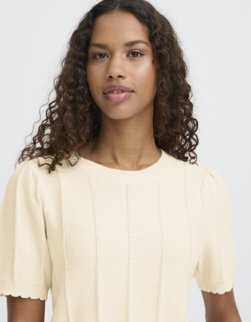 ICHI Demue 100% Cotton Knit Pullover in Birch