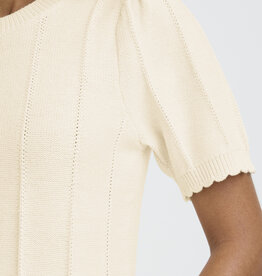 ICHI Demue Cotton Knit Pullover with Scallop Detail