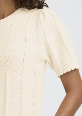 ICHI Demue Cotton Knit Pullover with Scallop Detail