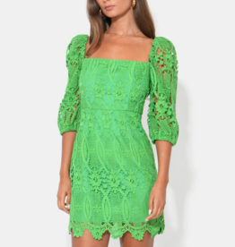 Adelyn Rae Emery Puff Sleeve Lace Mini Dress in Matcha Green
