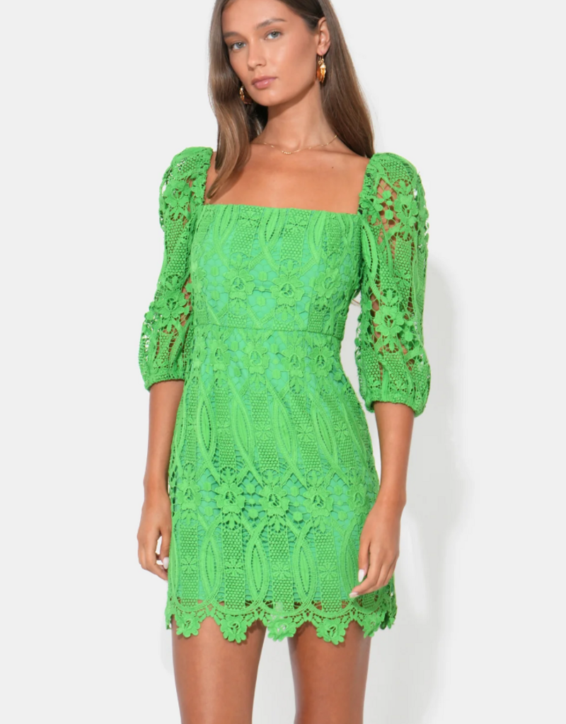Adelyn Rae Emery Puff Sleeve Lace Mini Dress in Matcha Green