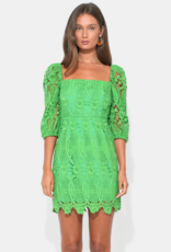 Adelyn Rae Emery Puff Sleeve Lace Mini Dress in Matcha Green