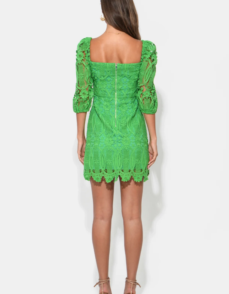 Adelyn Rae Emery Puff Sleeve Lace Mini Dress in Matcha Green