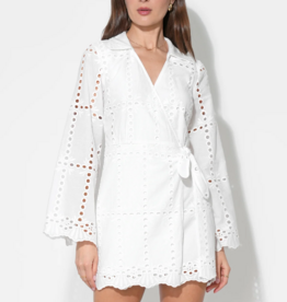 Adelyn Rae Bella Wrap Eyelet Mini Dress in White