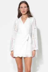 Adelyn Rae Bella Wrap Eyelet Mini Dress in White