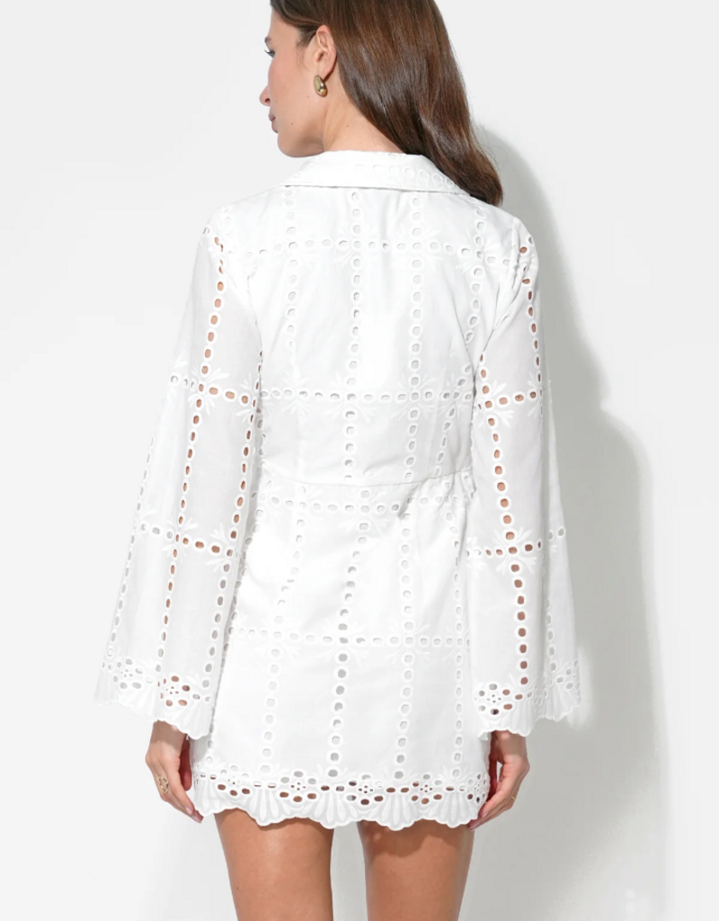 Adelyn Rae Bella Wrap Eyelet Mini Dress in White