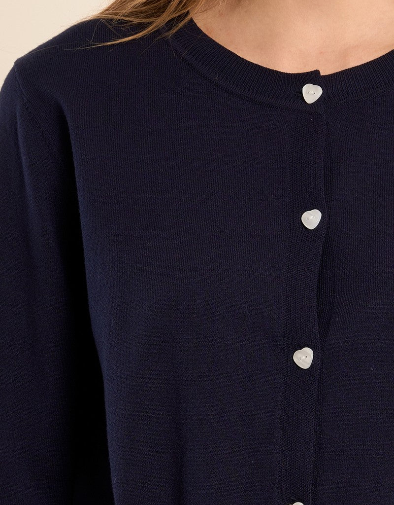 Molly Bracken Elodie Heart Button Cardigan in Marine Navy