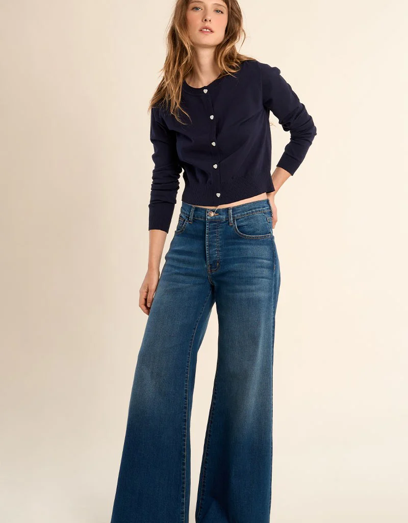 Molly Bracken Elodie Heart Button Cardigan in Marine Navy