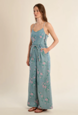 Molly Bracken Kristin Printed Denim Jumpsuit in Light Denim Floral