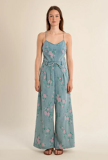 Molly Bracken Kristin Printed Denim Jumpsuit in Light Denim Floral
