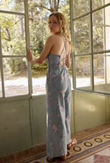 Molly Bracken Kristin Printed Denim Jumpsuit in Light Denim Floral