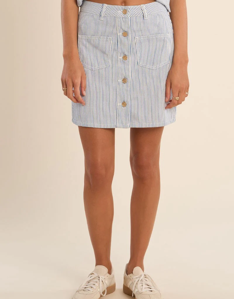 Molly Bracken Heidi Stripe Denim Mini Skirt with Buttons