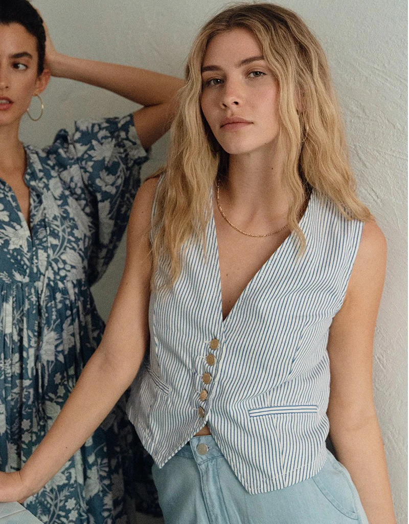Molly Bracken Spencer Stripe Denim Vest