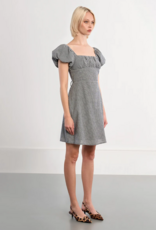 Molly Bracken Lisa Puff Sleeve Lace-Back Mini Dress in Black Gingham