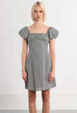 Molly Bracken Lisa Puff Sleeve Lace-Back Mini Dress in Black Gingham