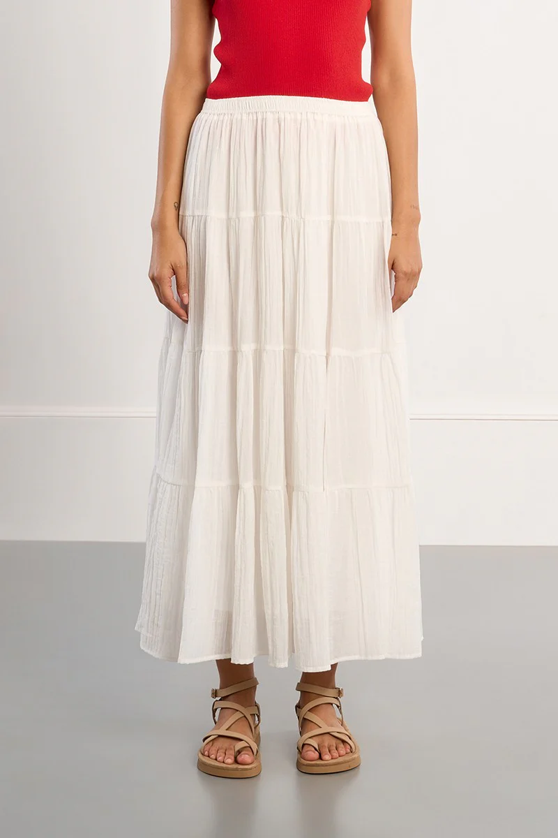 Brody Tiered Skirt in White - Adorn Boutique
