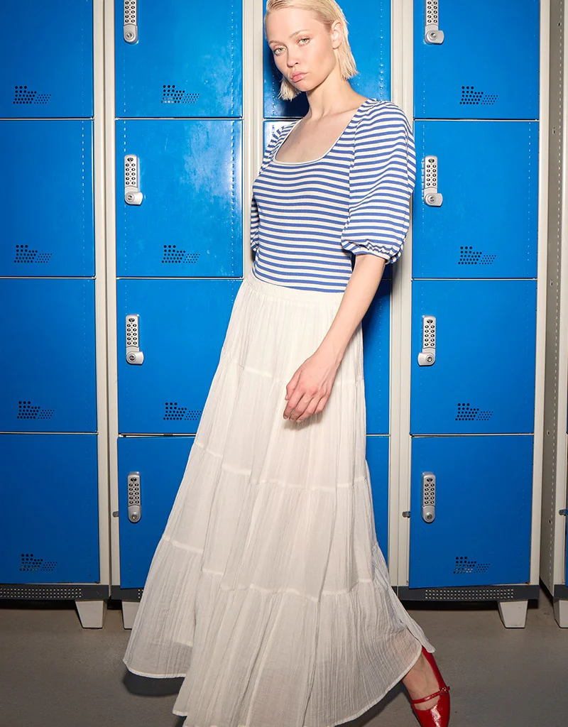 Molly Bracken Brody Tiered Skirt in White