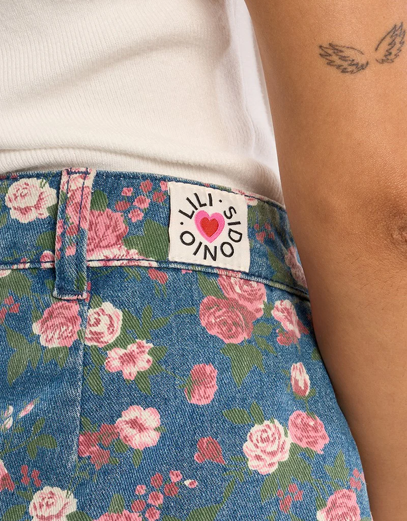Molly Bracken Frankie Floral Printed Denim Mini Skirt