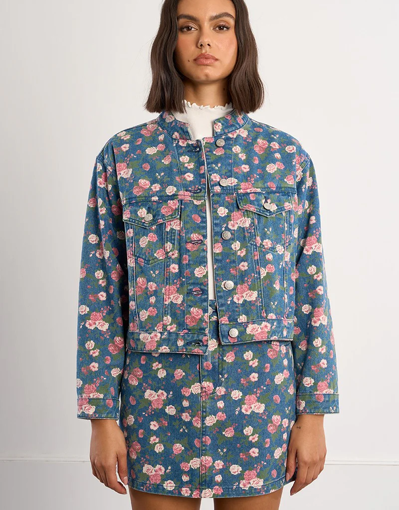 Molly Bracken Bobby Floral Printed Denim Jacket