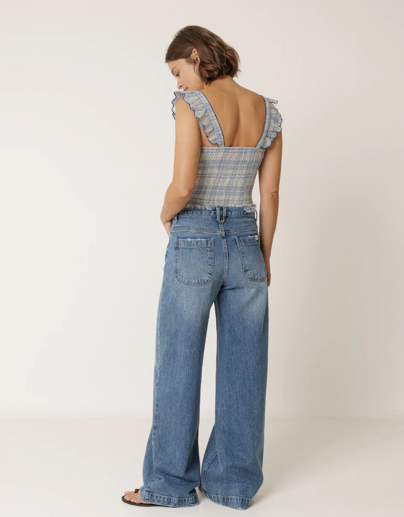 Indi and Cold Effie Elastic Crop Top in British Blue Plaid