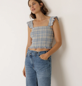 Indi and Cold Effie Elastic Crop Top in British Blue Plaid