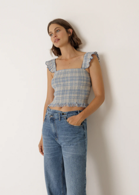 Indi and Cold Effie Elastic Crop Top in British Blue Plaid