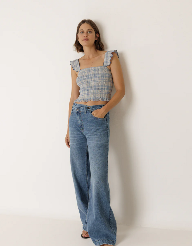 Indi and Cold Effie Elastic Crop Top in British Blue Plaid