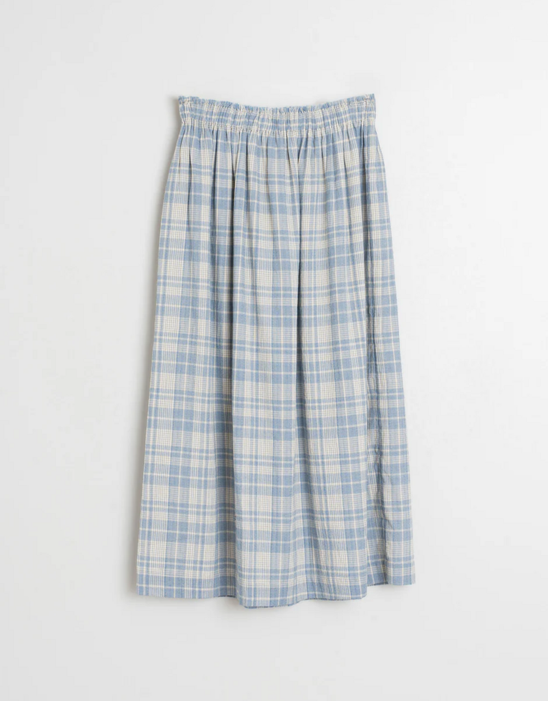Indi and Cold Andie Cotton Plaid Midi Skirt in British Blue Plaid